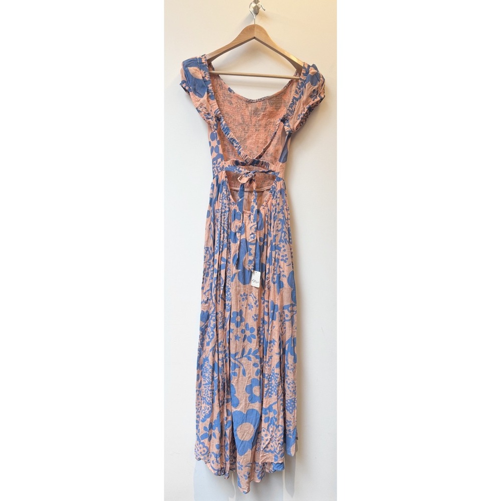 Free People Cottage Core Milk Maid Boho Women's Pink & Blue Maxi Dress NWT Sz S - Picture 2 of 5